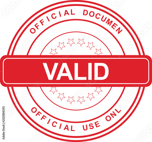 A red stamp with the word VALID is shown on an official document.
