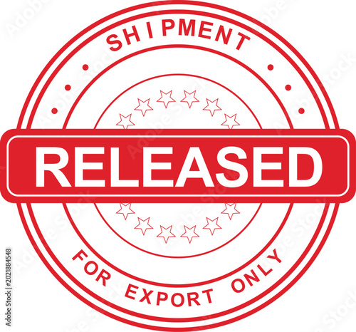 A close-up view of a Released shipment stamp on a document for export only