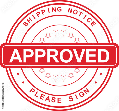 A red approved stamp with a sign notice on a document
