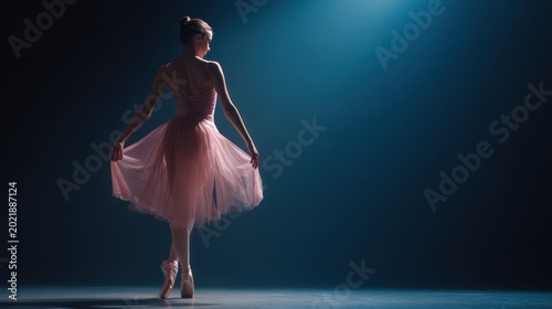Ballerina on stage at the theater,Ballet class,ballerina dancing classical dance,performing spotlight,Concept of art,classical ballet,choreography,Concept of artistic movement.