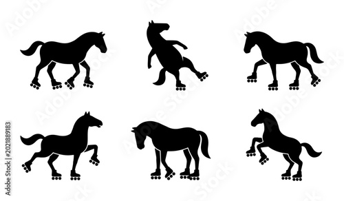 Foto Horse Silhouettes Collection, Six Dynamic Poses Vector Set, Equestrian Animal Gr