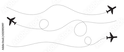 Fotografie The flight path of the aircraft from the point of location along the dotted line