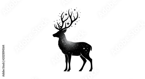 Foto Magical Deer Silhouette with Starry Antlers and Cosmic Body on White Background