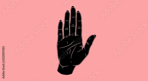 Open Human Hand Silhouette with Fingers Spread on Pink Backdrop