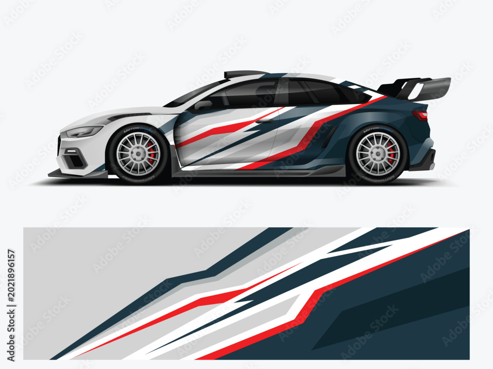 Obraz premium Editable Silver Red Racing Car Wrap Livery Vector Template for Vehicle