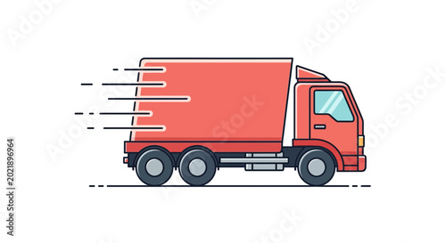 Fast moving red delivery truck for logistics and shipping services