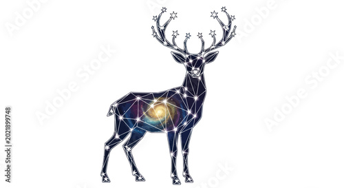 Billede på lærred Cosmic Deer Constellation Galaxy Stars Silhouette, Mystical Animal Art
