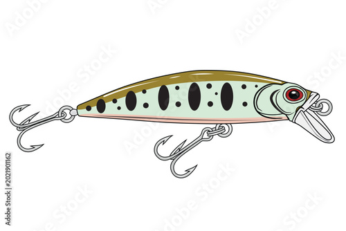 Foto Vector image of an artificial fishing bait in the shape of a small fish to attract predatory fish