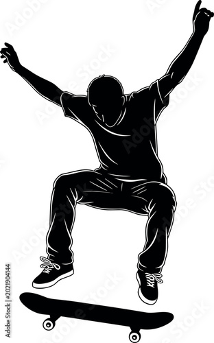 Φωτογραφία Skateboarder Jumping Silhouette Doing Ollie Trick Vector Illustration