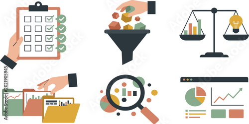 Tableau sur toile Business data auditing and financial analysis infographic icons vector set with