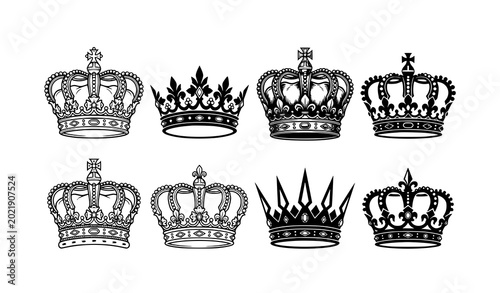 Royal crown collection vector with king queen and luxury premium identity symbols
