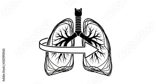 Human respiratory system icon with rotating arrow