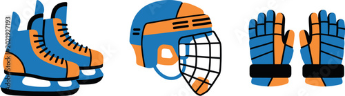 Cuadro en lienzo Ice Hockey Gear Icon Set with Skates Helmet Gloves and Protective Winter Sports
