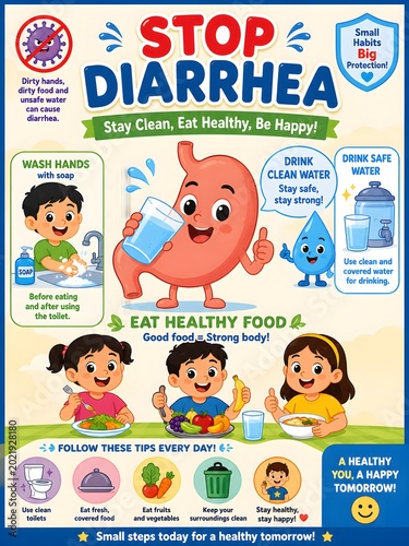 Children Handwashing Hygiene Poster for Diarrhea Prevention Education