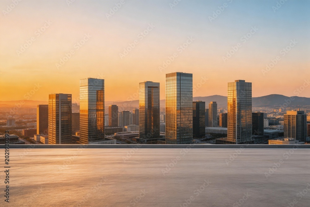Obraz premium City skyline with tall buildings at sunset