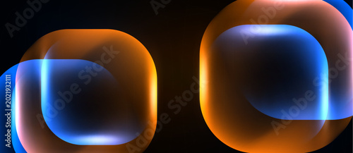 Bild auf Leinwand Abstract neon shapes overlap, creating luminous orange, blue gradients