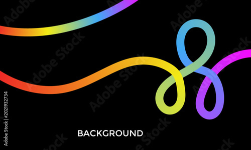 Abstract colorful ribbon lines on black background