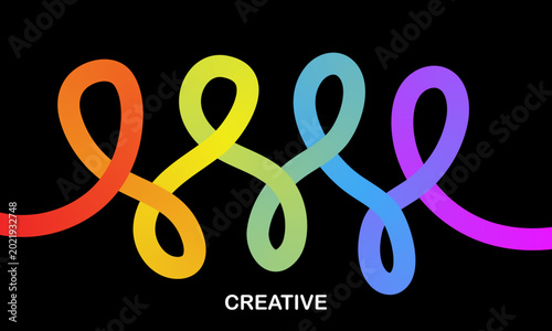 Vibrant interconnected rainbow loops on black background