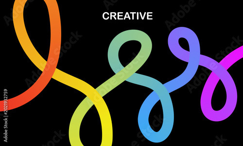 Vibrant rainbow colored loops on black background