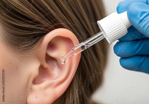 Ear drop application with dropper ear canal liquid