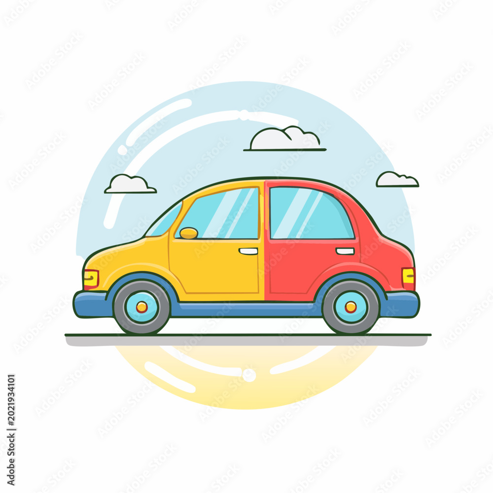 Fototapeta premium Cartoon Car with Two Colors