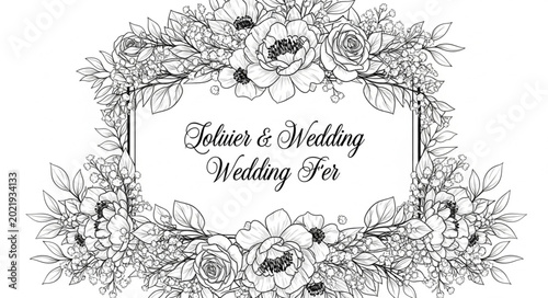 Elegant Floral Wedding Invitation Frame with Calligraphy Text.