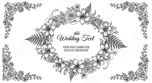 Fotografija Elegant Floral Wedding Invitation Frame Design with Botanical Elements