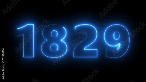 Glowing neon number 1829 sign with electric blue light effect on black background