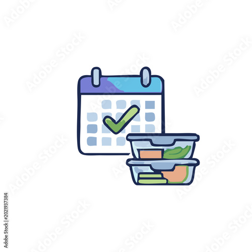 Calendar checklist with grocery shopping basket and vegetables