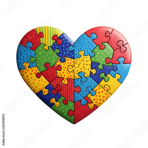 Colorful puzzle pieces forming a heart shape