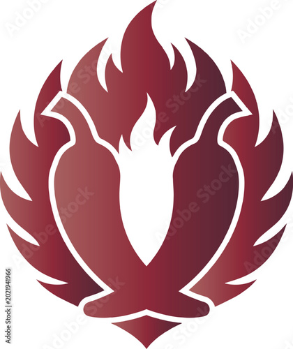 Foto Symmetrical flaming floral emblem with dark red gradient and elegant ornamental vector artwork