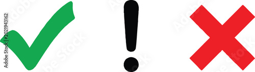 Set of green check mark exclamation point and red cross mark icons for feedback and verification symbols Vector