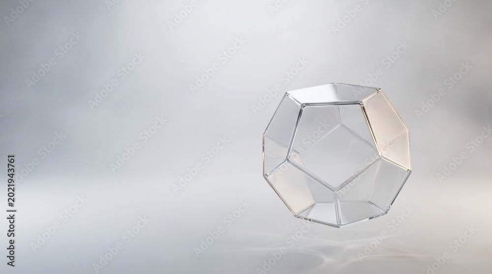 Naklejka premium Stylish Transparent Abstract Geometric 3D Shape Floating on a Bright Reflective Surface.