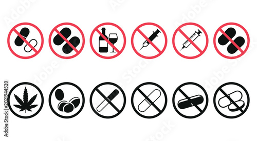 Foto Say No to Drugs Icon Set Featuring Drug Prohibition Symbols and Anti Narcotics W