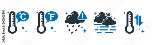Fotografija A set of 5 mix icons as celsius, fahrenheit, weather alert