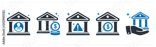 Εκτύπωση καμβά A set of 5 mix icons as bank account, bank balance, bank alert