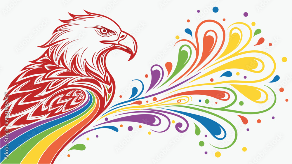 Fototapeta premium Vibrant eagle, colorful swirls, rainbow illustration, decorative bird