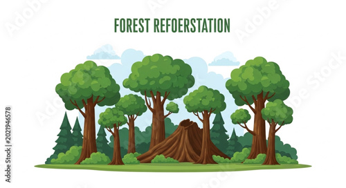 Quadro su tela Forest Reforestation and Tree Planting Concept Illustration.