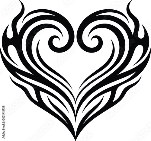 Obraz na plátně Modern elegant tribal heart emblem black ink smooth blazing flourish ornament ic