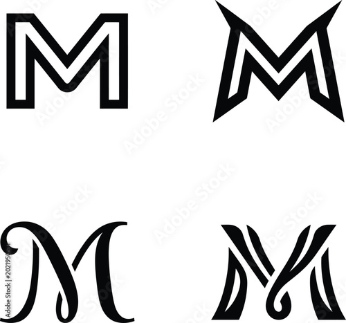 Billede på lærred A array of four unique typographic letter m designs featuring up-to-date and classic styles for specialized branding