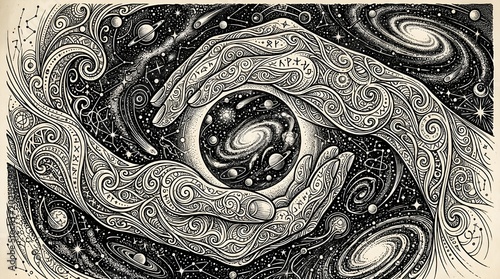 Cosmic hands holding galaxy