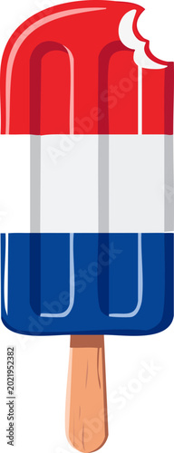 Patriotic red white and blue popsicle icon representing American summer, USA colors, and festive holiday themes. Clean design for Fourth of July, celebrations, and summer graphics.