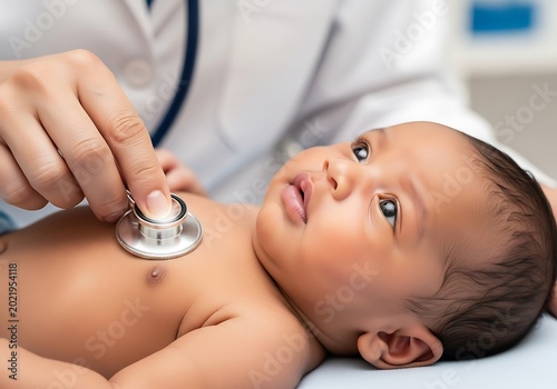 Infant examination stethoscope check baby medical
