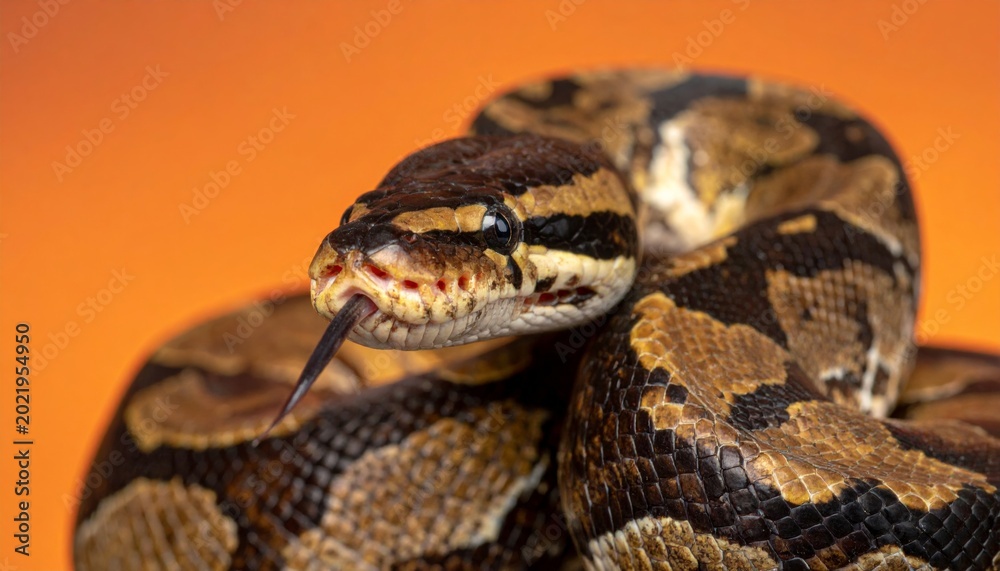 Fototapeta premium Close-up of a brown snake coiled up.