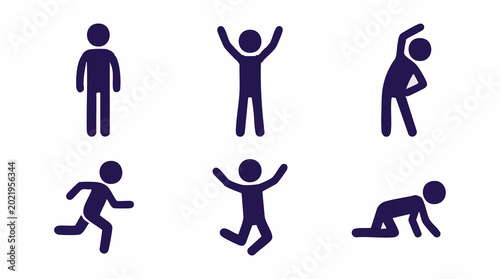 Fotografía Set of stick figures illustrating various human actions, exercise, and activity