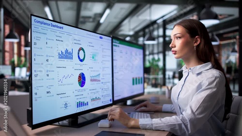 Compliance Officer Reviews Risk Dashboard Using Software