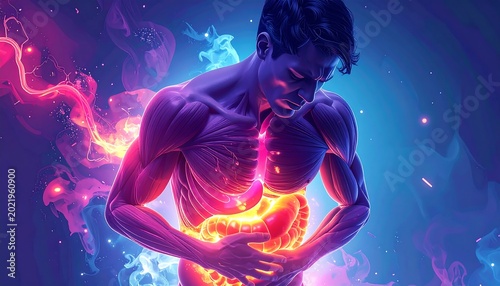 A muscular man with glowing abdomen