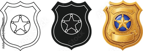 Tableau sur toile Versatile set of police and sheriff badges featuring outline solid black and rea