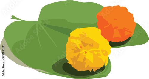 Canvastavla Traditional Indian Sweet Modak Vector Illustration with Green Leaf and Colorful