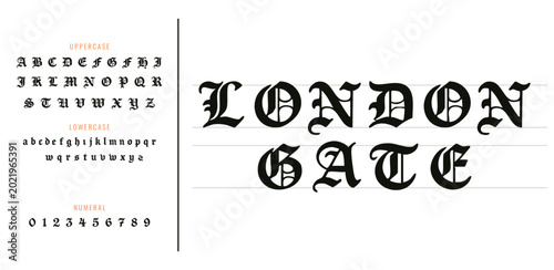 Photos London Gate Font Set – Elegant Blackletter Gothic Typeface with Uppercase, Lower